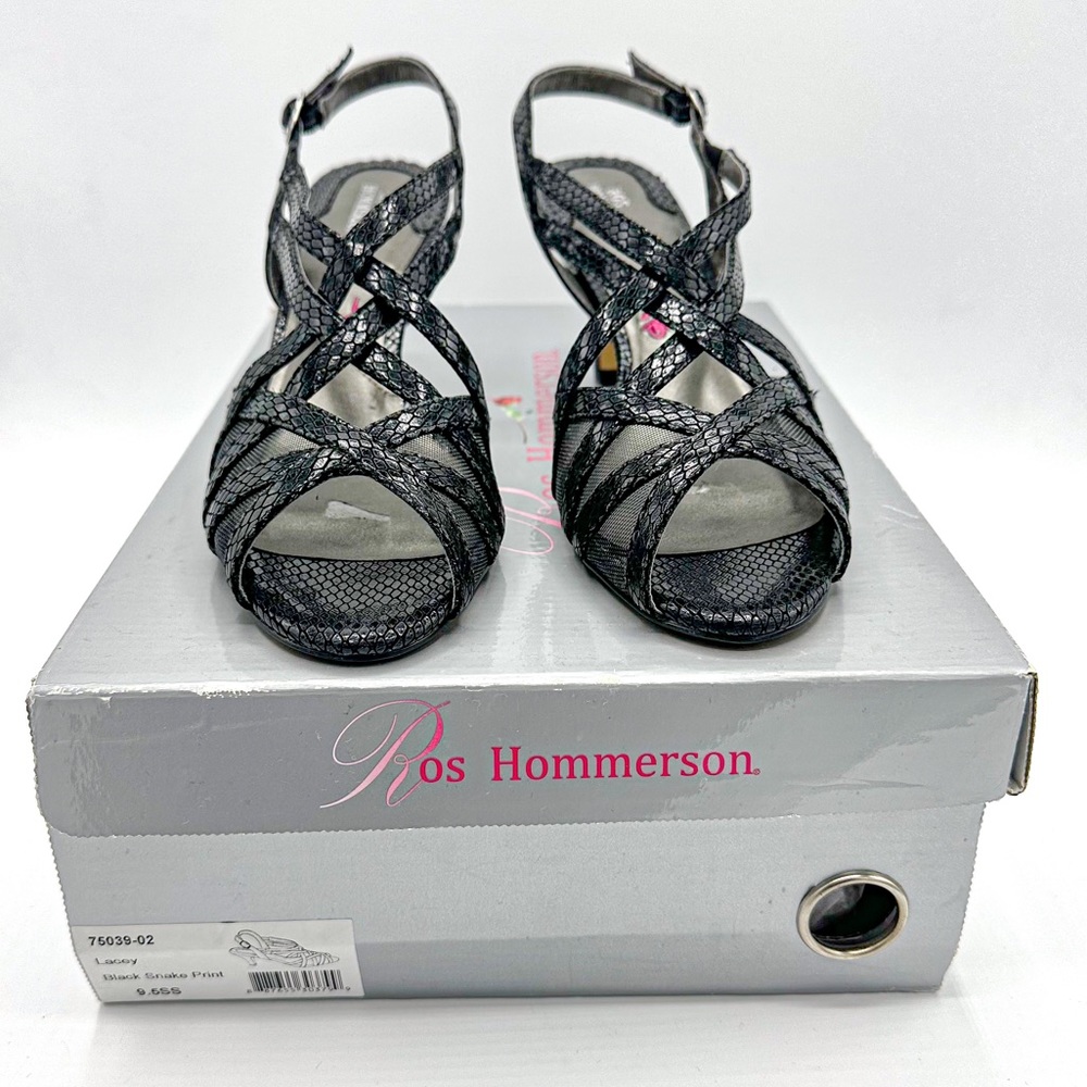 Ros Hommerson Lacey Black Snake Print Leather SS Extra Narrow with BOX